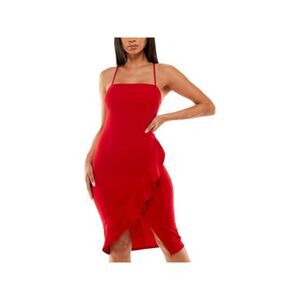 CRYSTAL DOLLS Womens Red Strappy Scuba Crepe Spaghetti Strap Dress 7